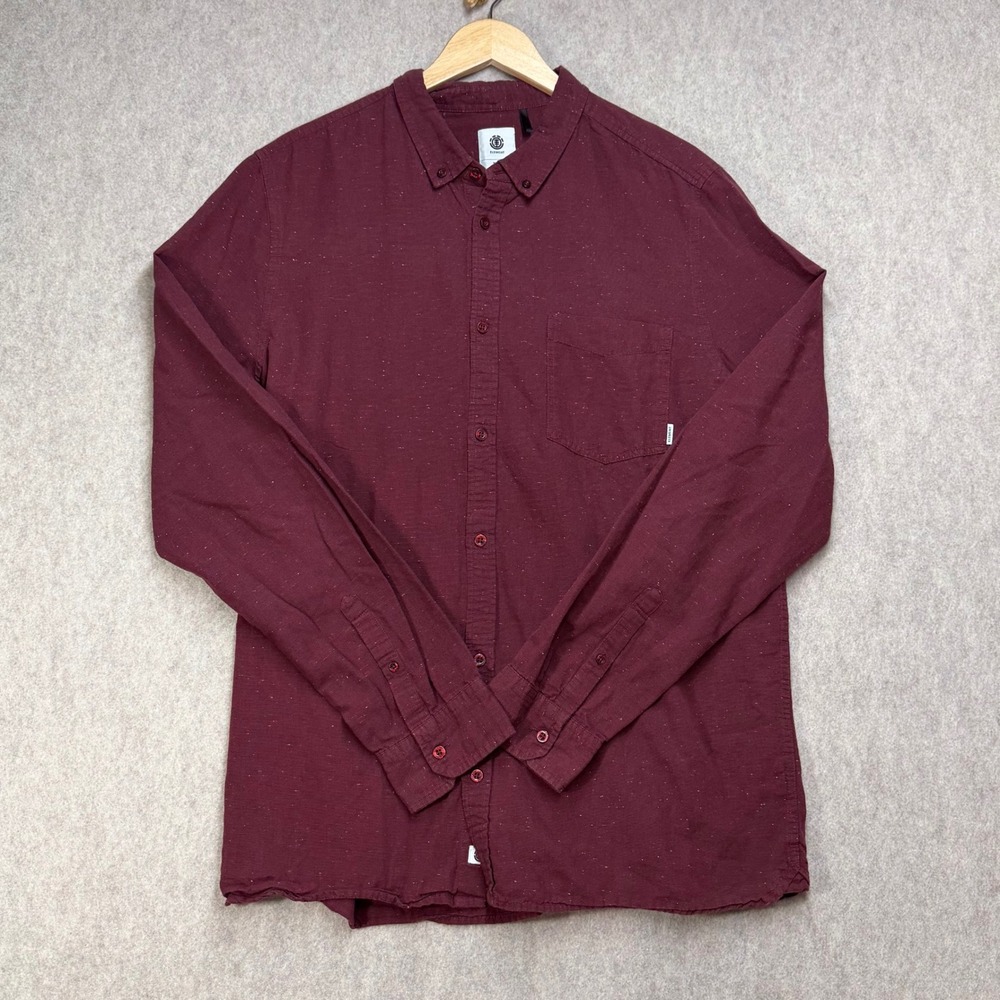 Element‎ Mens XL Burgundy Nep Flecked Cotton Button Down Shirt Skater Y2K